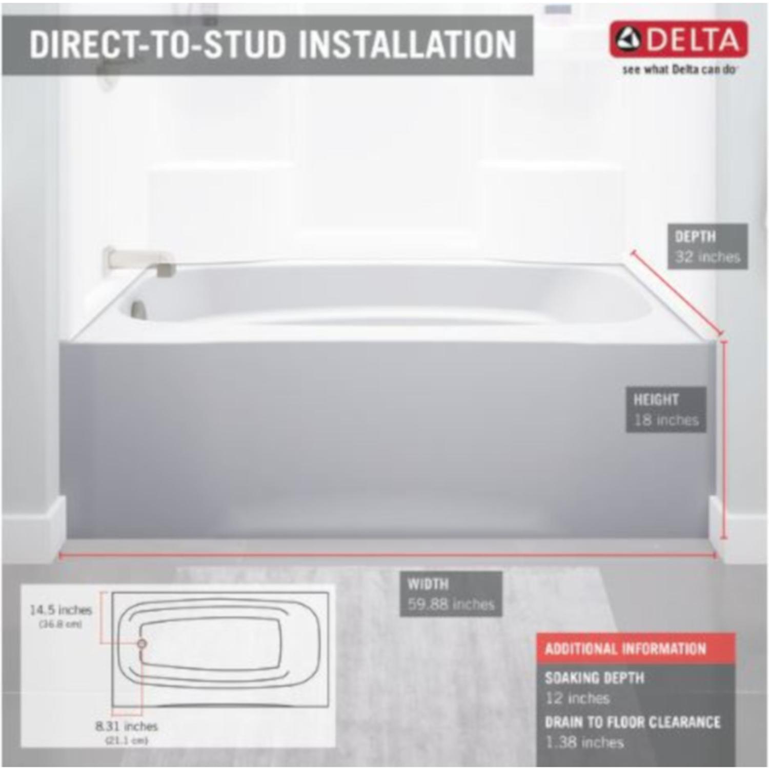 Delta Hycroft 19-1/4 in. H X 32 in. W X 60 in. L White Bathtub