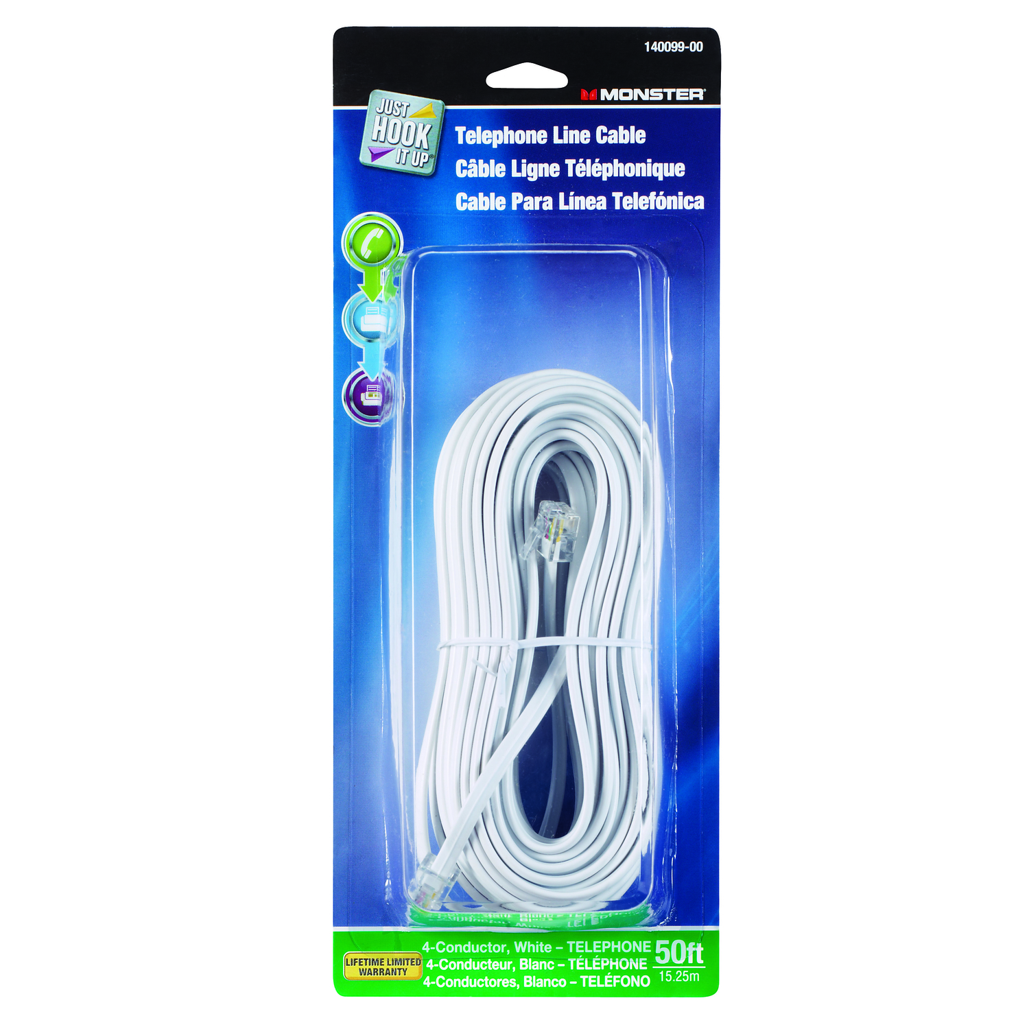 Monster Just Hook It Up 50 ft. L White Modular Telephone Line Cable