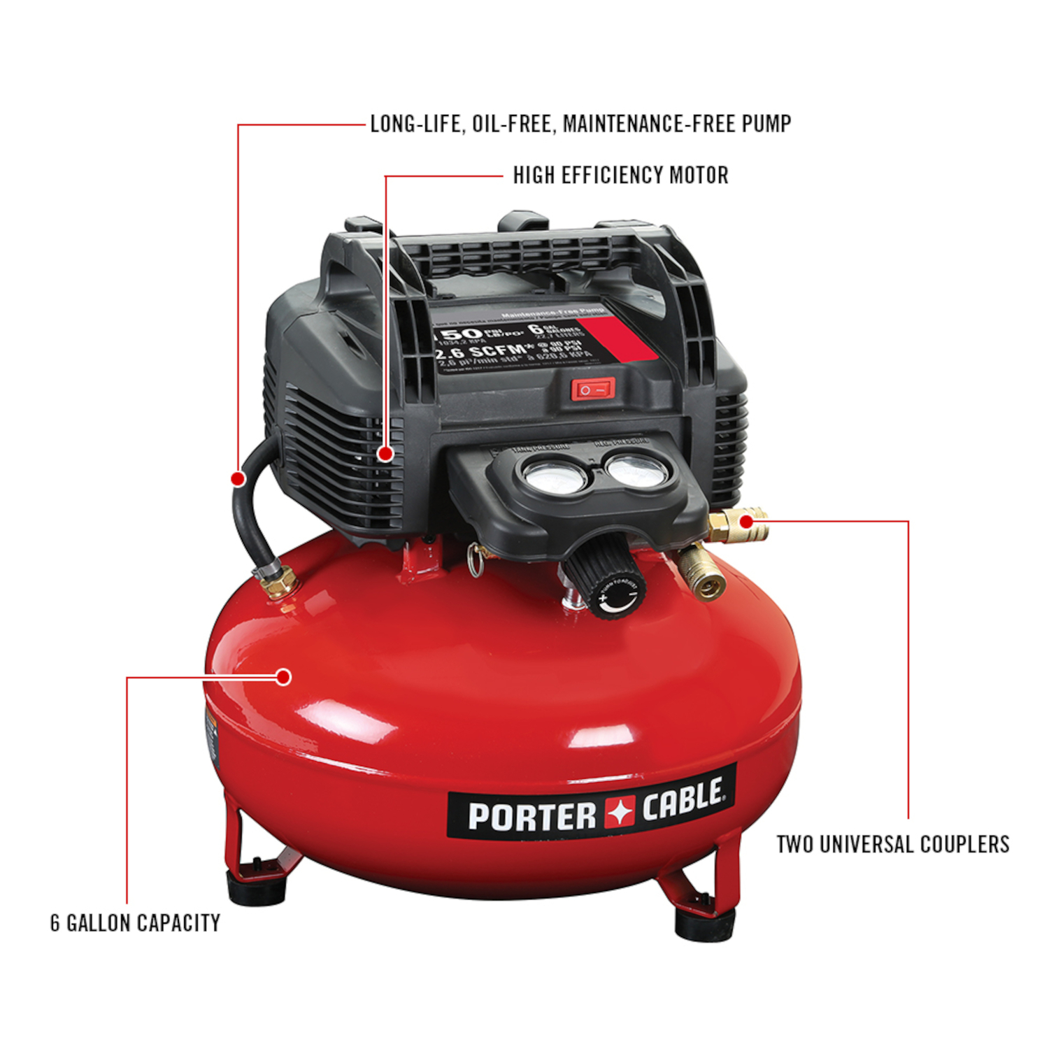 Porter Cable 6 gal Pancake Portable Air Compressor Kit 150 psi 0.8 HP