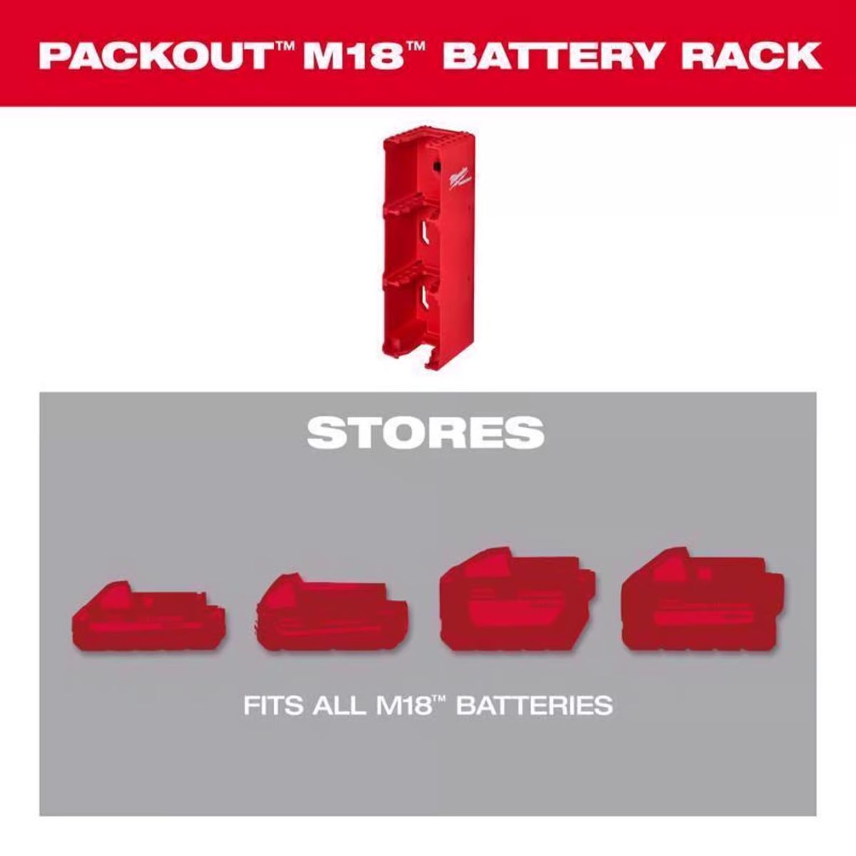 Milwaukee Packout Garage Organizer Battery Rack Black/Red