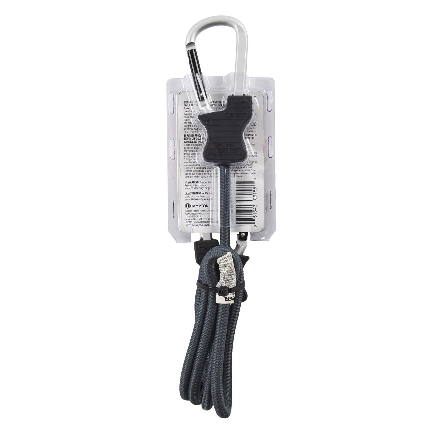 Keeper Black Carabiner Style Bungee Cord 48 in. L X 0.315 in. 1 pk