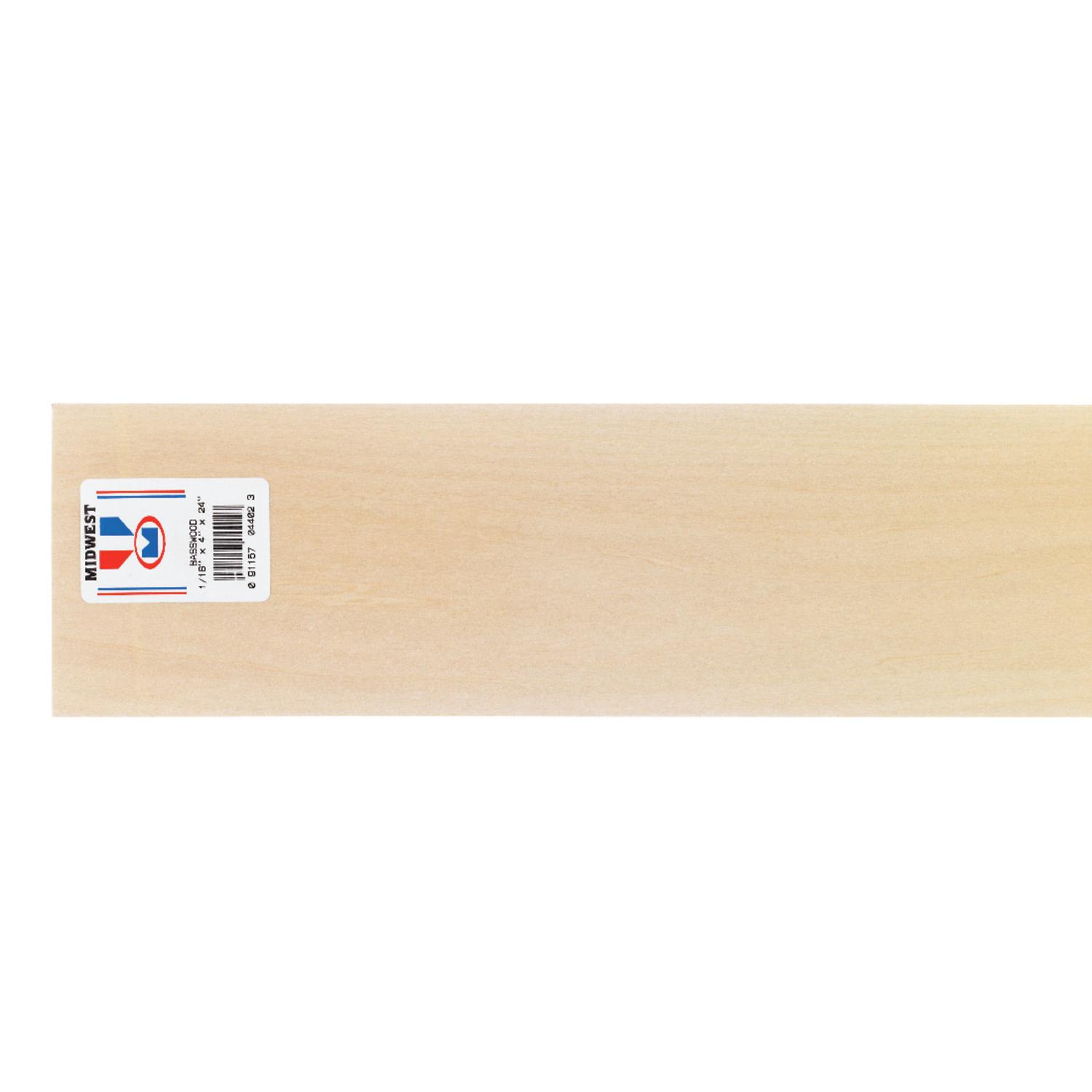 Midwest Products 1/16in. x 4in. W x 2in. L Basswood Sheet #2/Btr Premium Grade