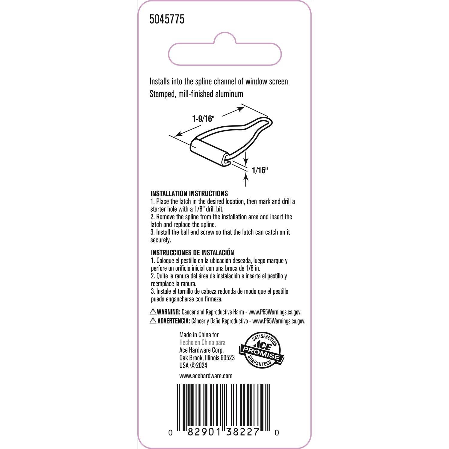 Ace Silver Aluminum Spline Channel Bail Latch 4 pk