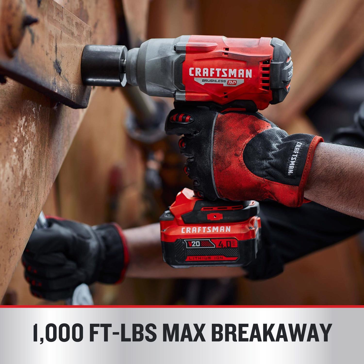 Craftsman V20 1/2 in. Cordless Brushless Impact Wrench w/Hog Ring Kit (Battery & Charger)