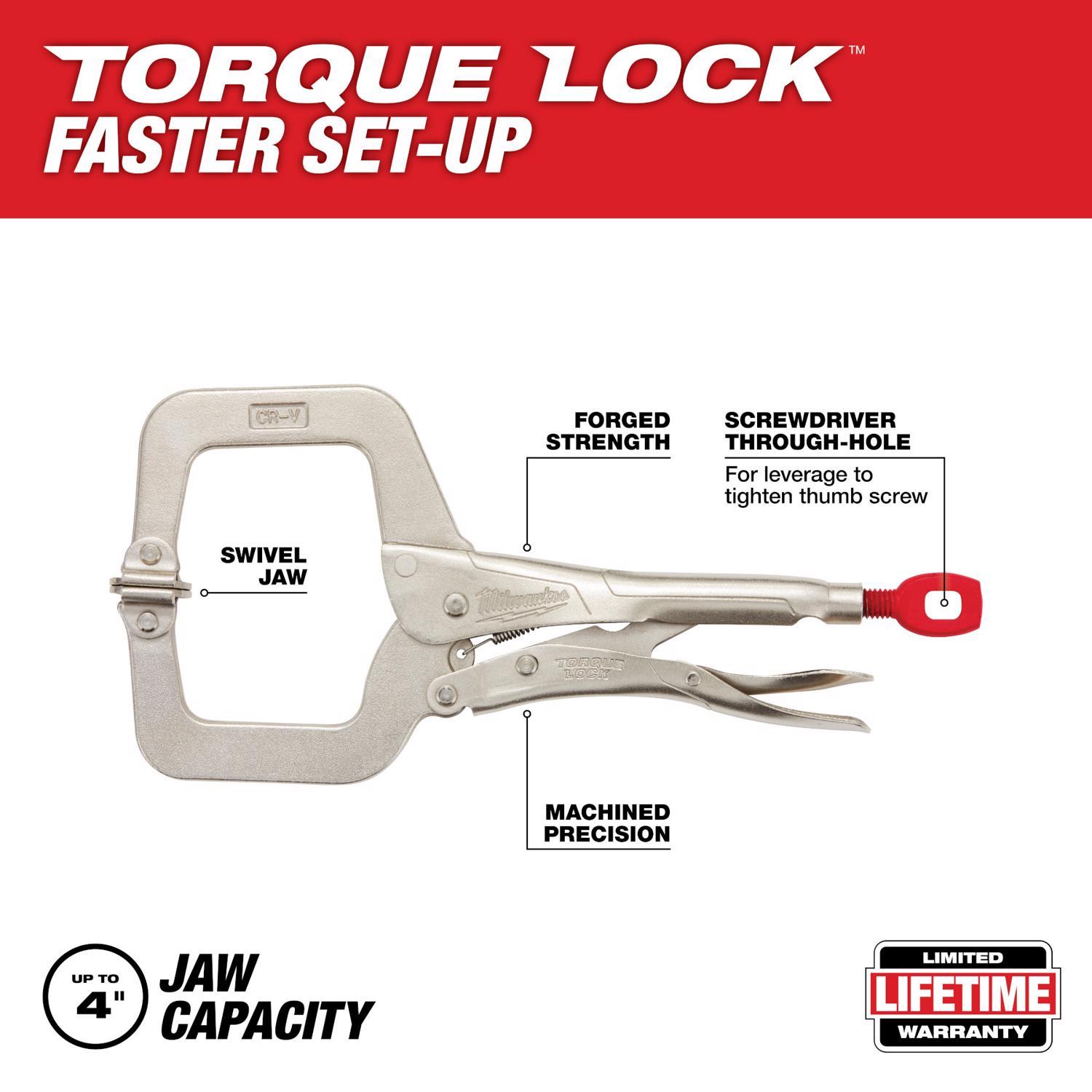 Milwaukee Torque Lock 3-1/2 in. X 4.00 in. D Locking C-Clamp with Swivel Pads 500 lb 1 pc