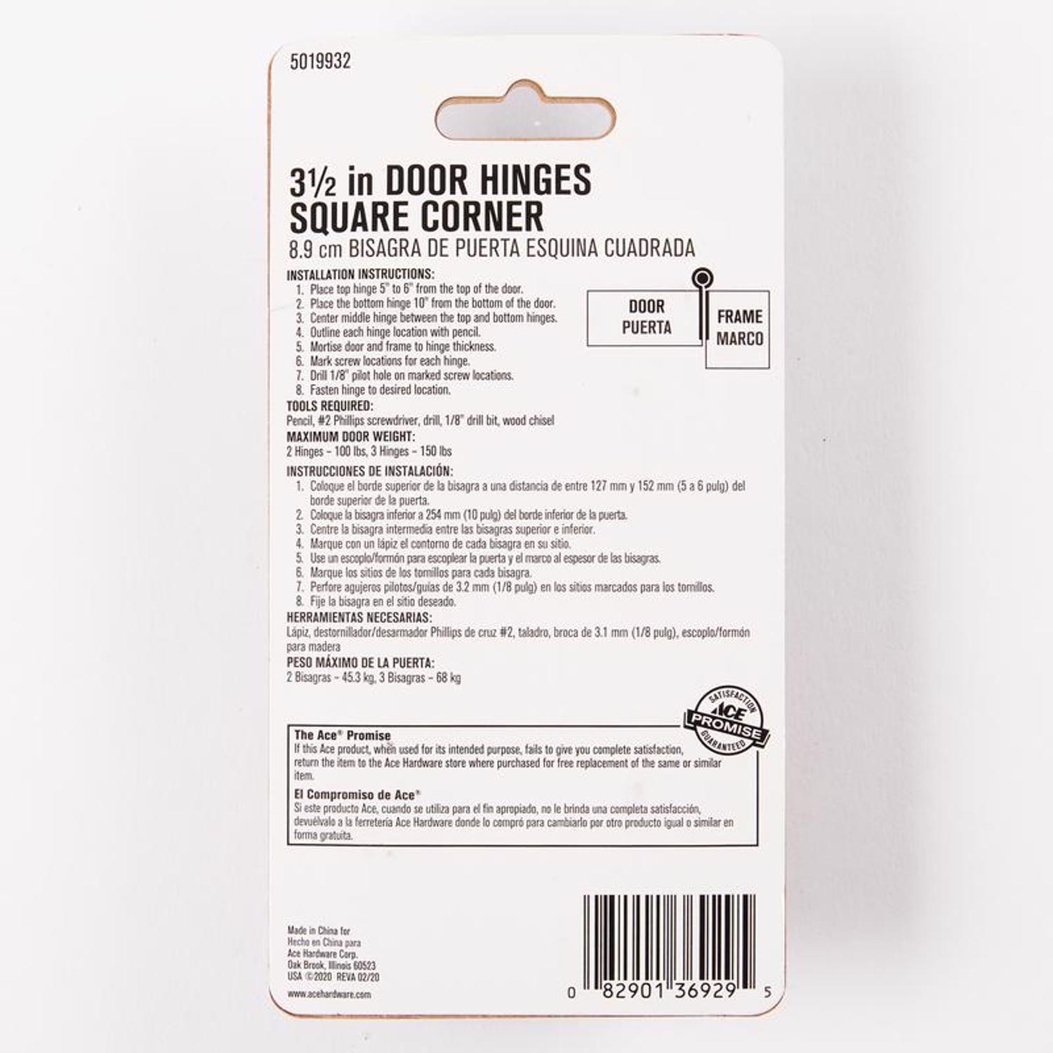 Ace 3-1/2 in. L Oil Rubbed Bronze Residential Door Hinge 3 pk