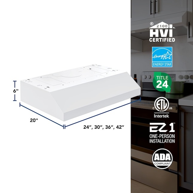 Broan 30 inch Convertible 350-CFM White Under Cabinet Range Hood