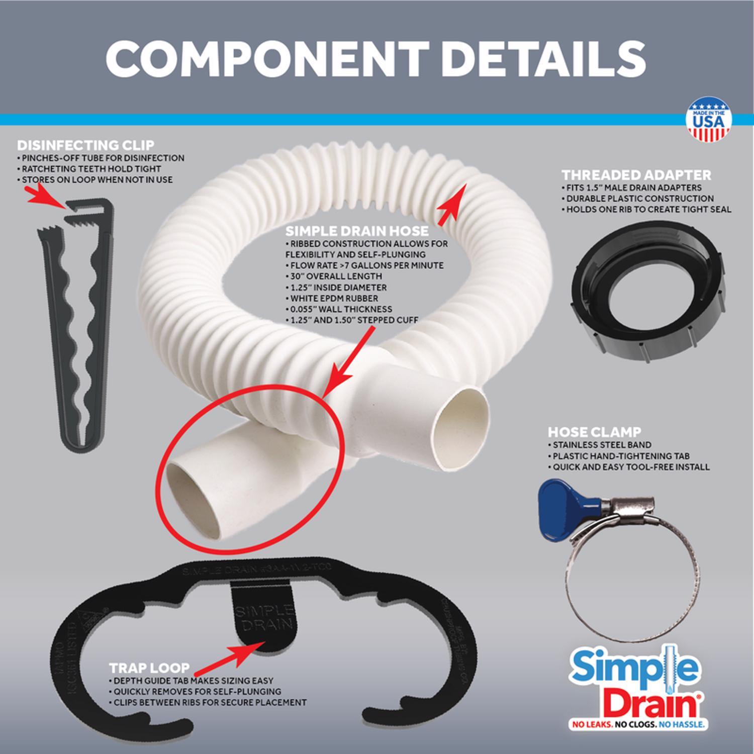 Simple Drain 2.5 ft. L Rubber Slotted Sink Drain Kit