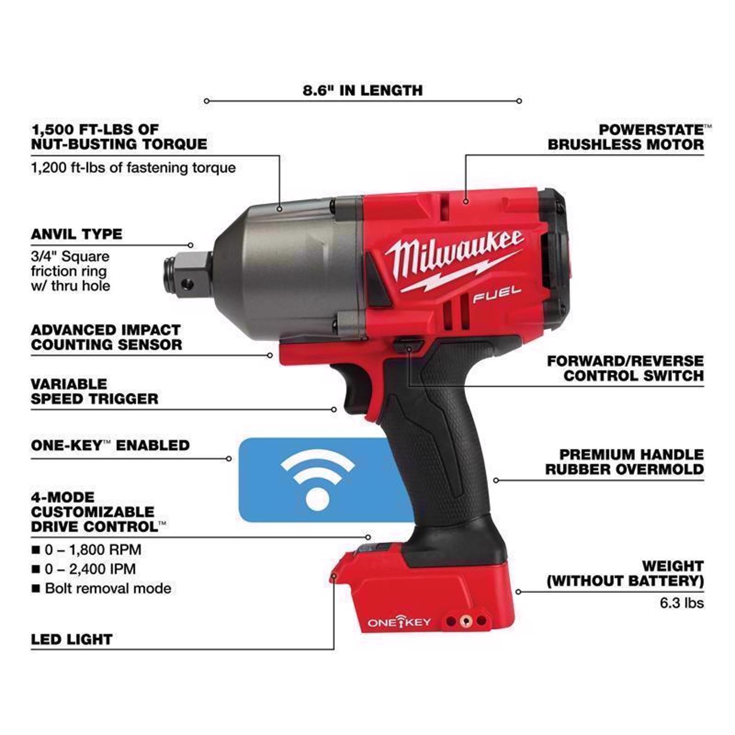 Milwaukee M18 FUEL 3/4 in. Cordless Brushless High Torque Impact Wrench Tool Only