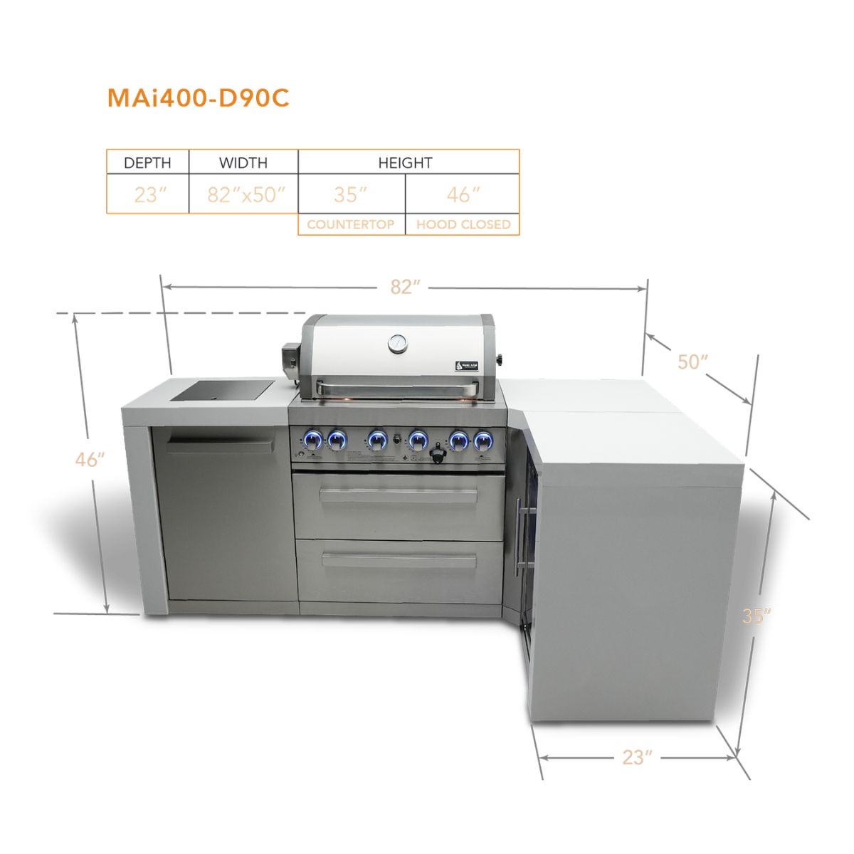 Mont Alpi 4-burner Deluxe Island with a 90-Degree Corner