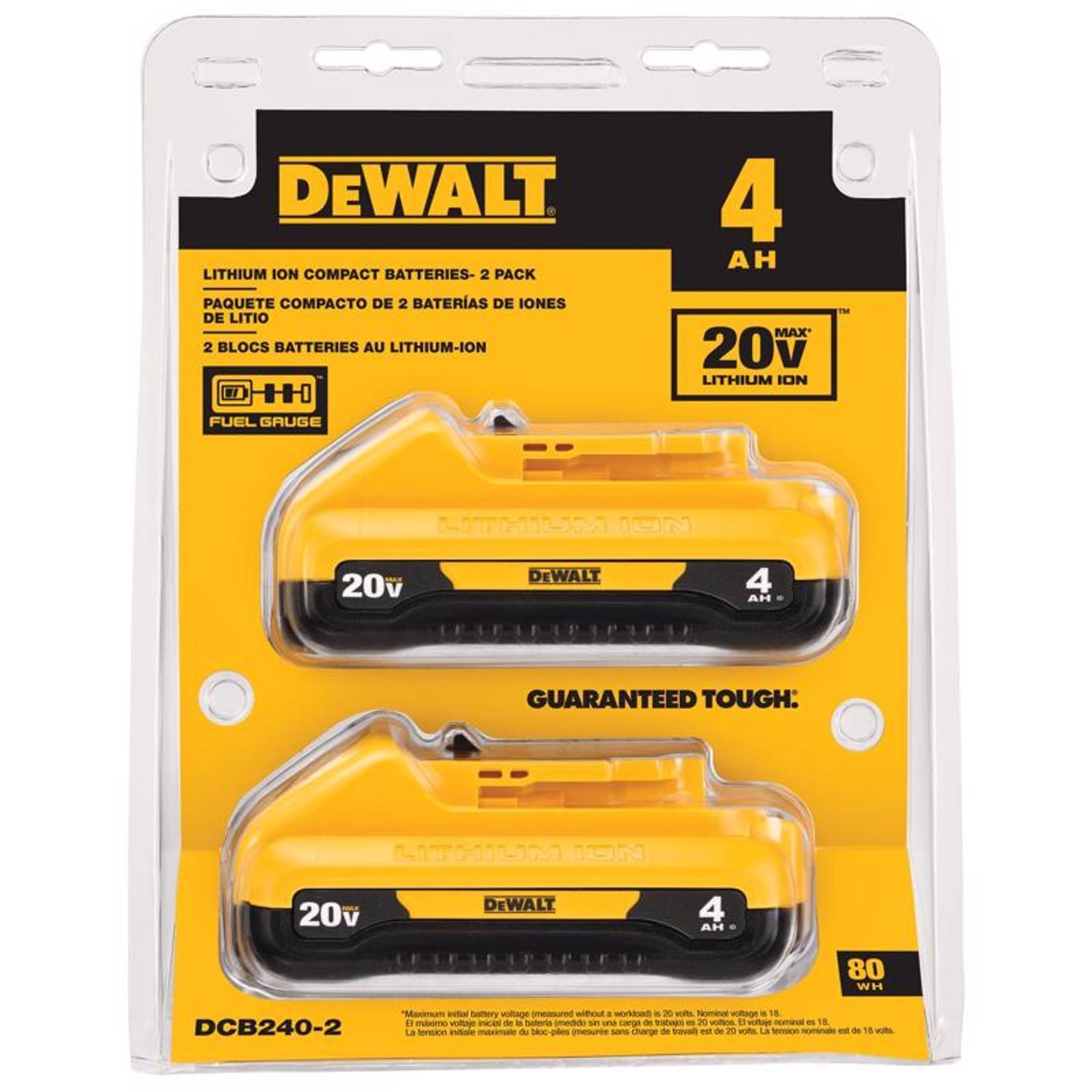 DeWalt 20V MAX DCB240-2 4 Ah Lithium-Ion Compact Battery Combo Pack 2 Pieces