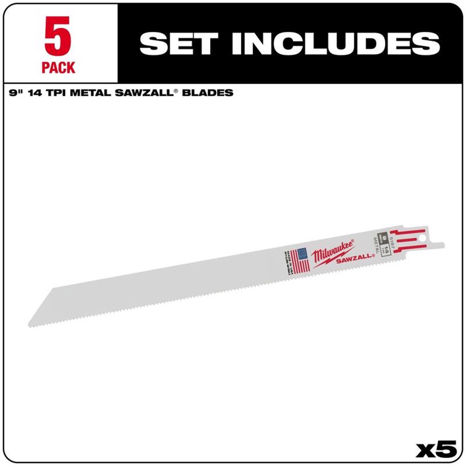 Milwaukee Sawzall 9 in. Bi-Metal Double Duty Upgrade Reciprocating Saw Blade 14 TPI 5 pk