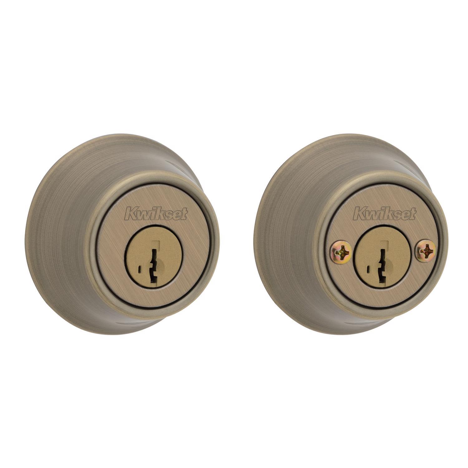 Kwikset SmartKey Security Antique Brass Metal Double Cylinder Deadbolt