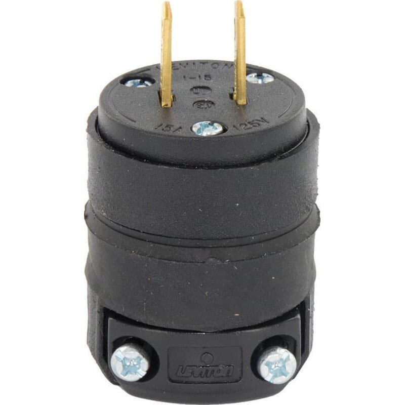 Leviton Commercial and Residential Rubber Straight Blade Plug 1-15P 18-12 AWG 2 Pole 2 Wire