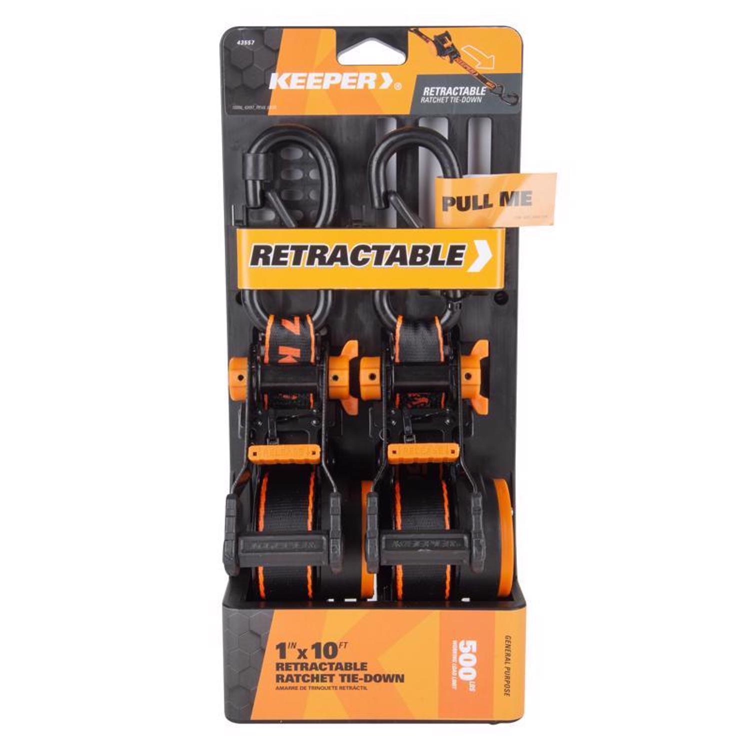 Keeper 1 in. W X 10 ft. L Black Retractable Ratchet 500 lb. 2 Pack