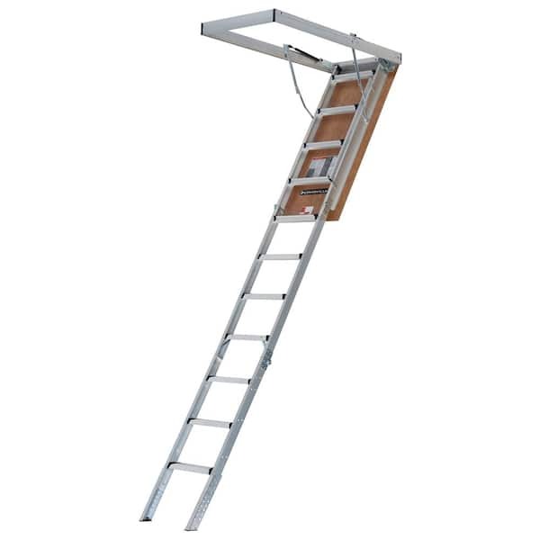 Louisville Ladder 7 ft. 8 in. to 10 ft. 3 in. 25.5 in. x 54 in. Fire Rated Door Aluminum Attic Ladder, Type IAA, 375 lbs. Load Capacity