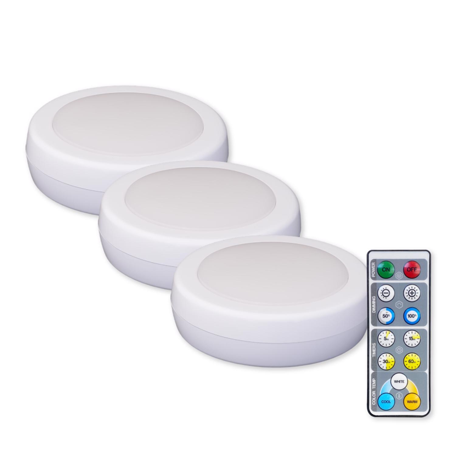 Westek White Battery Powered LED Puck Light 3 pk