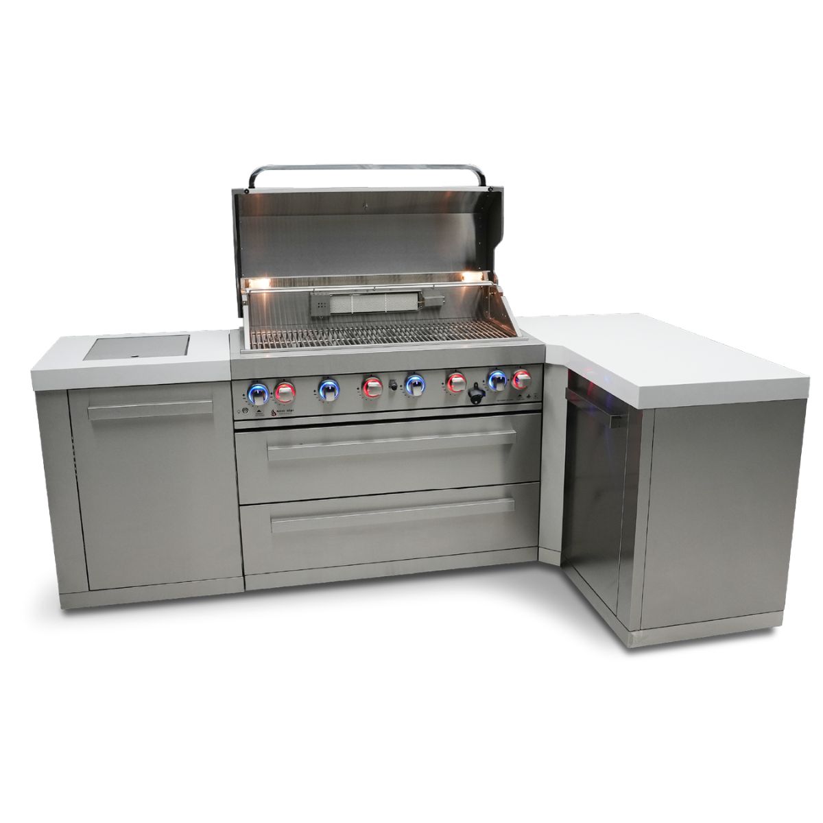 Mont Alpi 6-burner island with a 90-degree corner