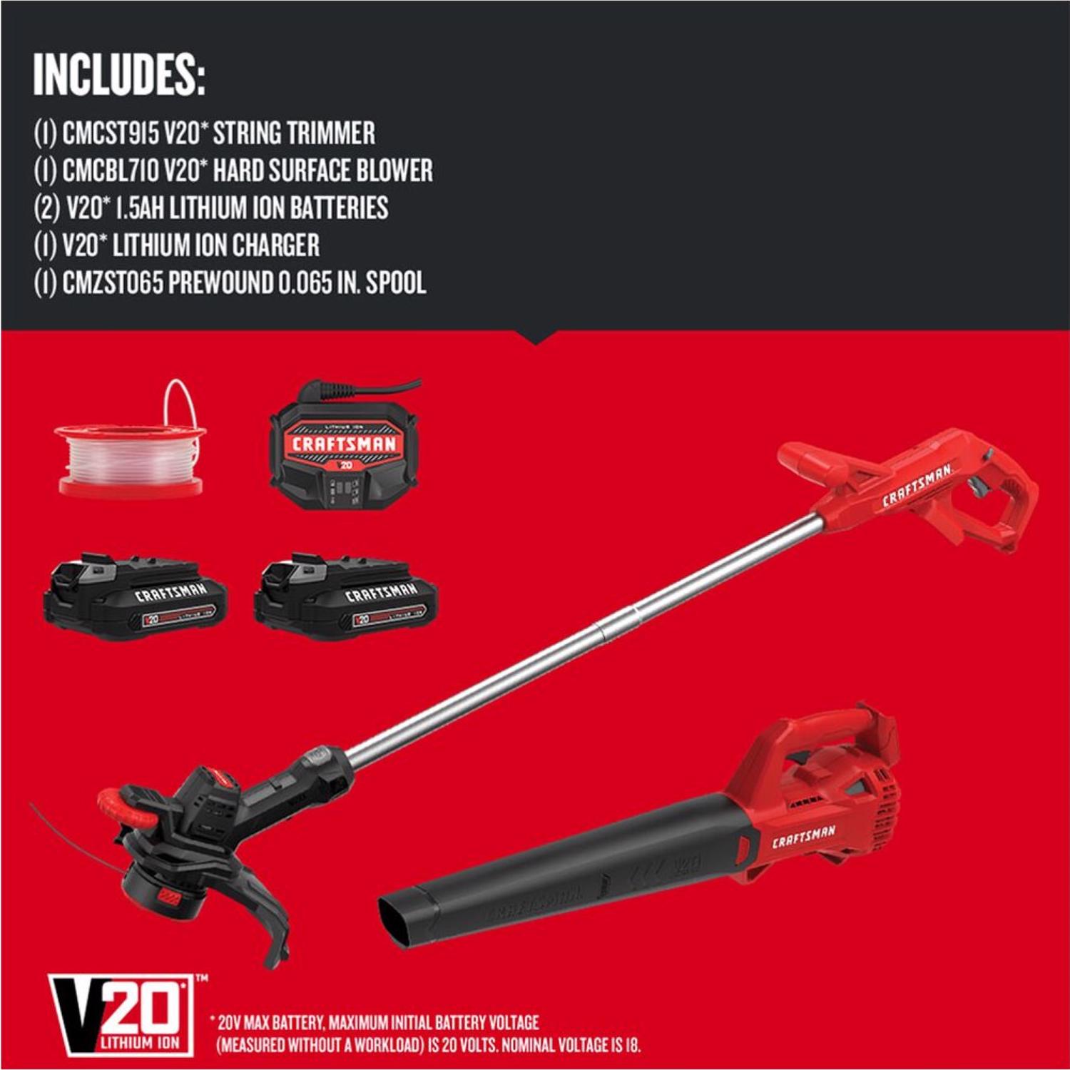 20V MAX Cordless Battery Powered String Trimmer & Leaf Blower Combo Kit  with (1) 1.5 Ah Battery and Charger