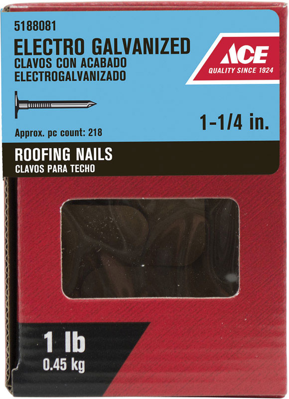 Grip-Rite 1-1/4 in. Roofing Electro-Galvanized Steel Nail Flat Head 1 lb 218 pk