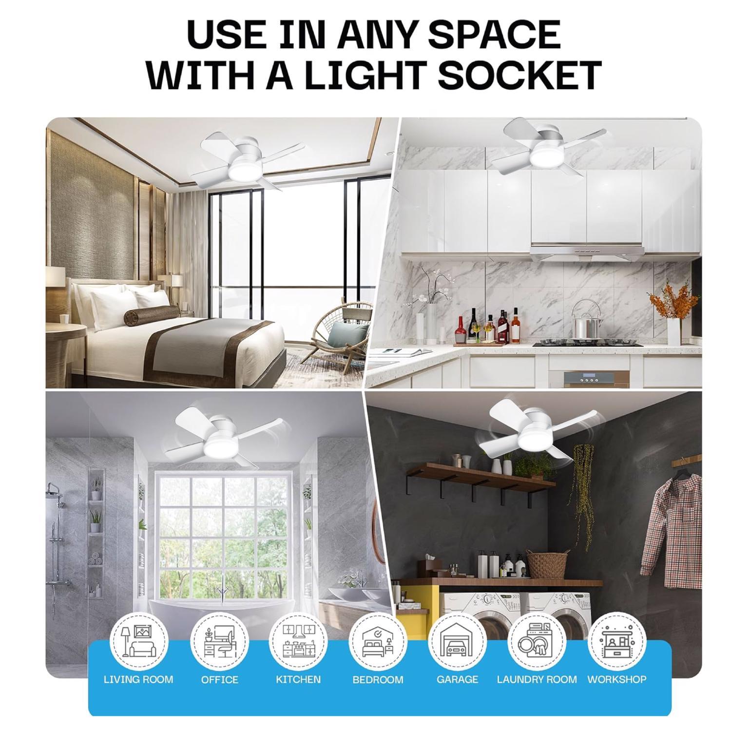 Bell & Howell 15 in. Matte White LED Indoor Socket Fanlight