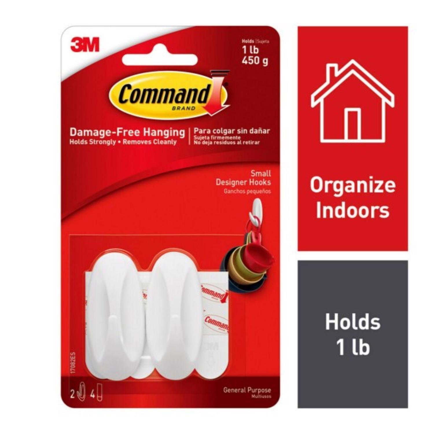 3M Command Small Plastic Designer Hooks 2.125 in. L 2 pk
