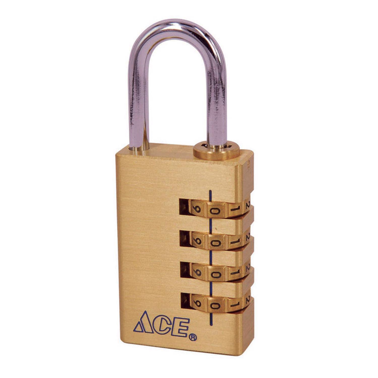Ace 1-7/16 in. H X 7/8 in. W X 7/8 in. L Brass 4-Dial Combination Padlock