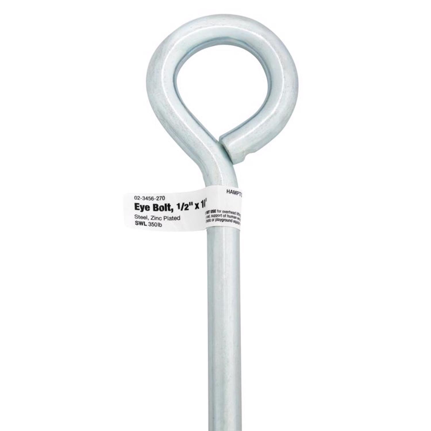 Hampton 1/2 in. X 10 in. L Zinc-Plated Steel Eyebolt Nut Included
