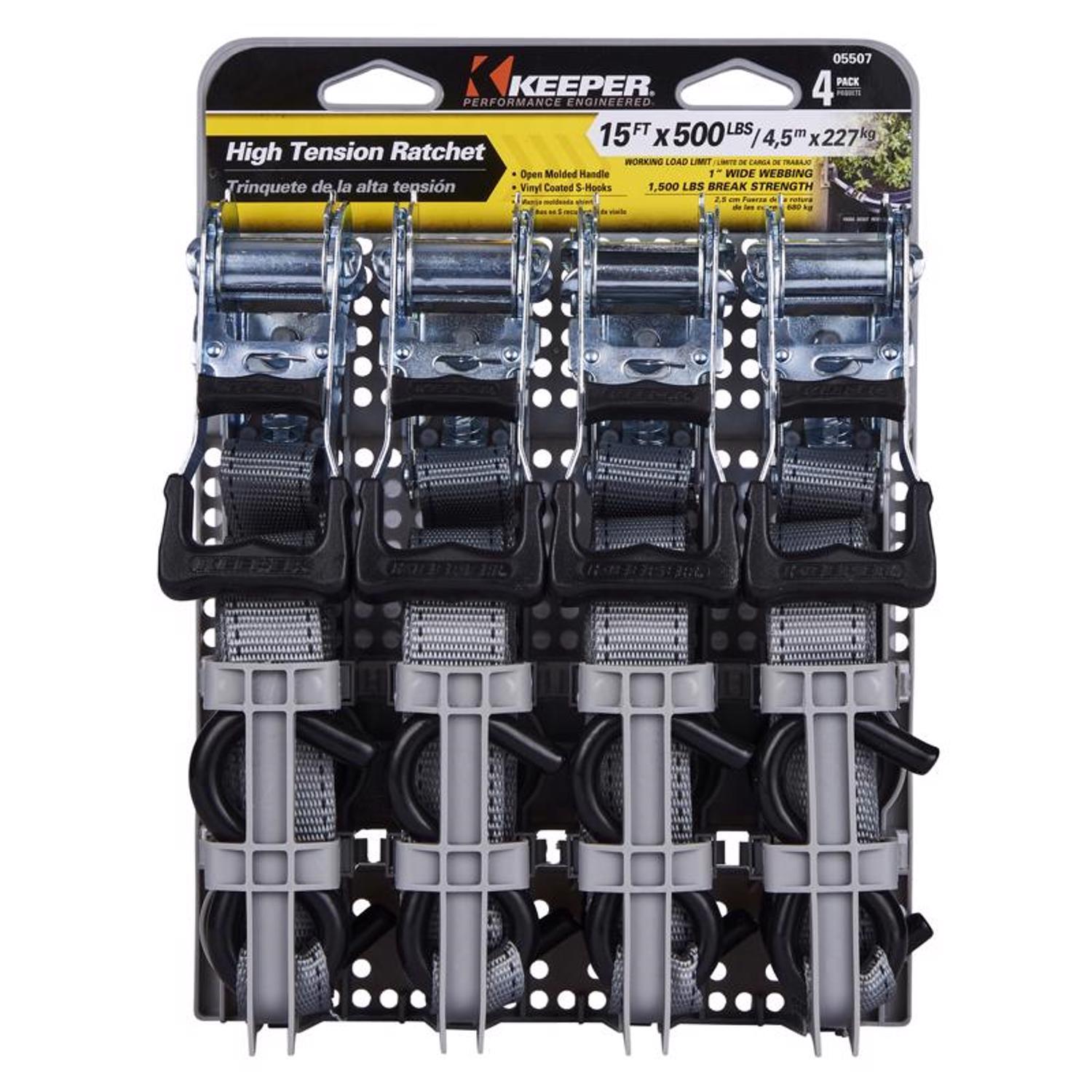 Keeper 1 in. W X 15 ft. L Gray Ratchet Tie Down Strap 500 lb 4 pk