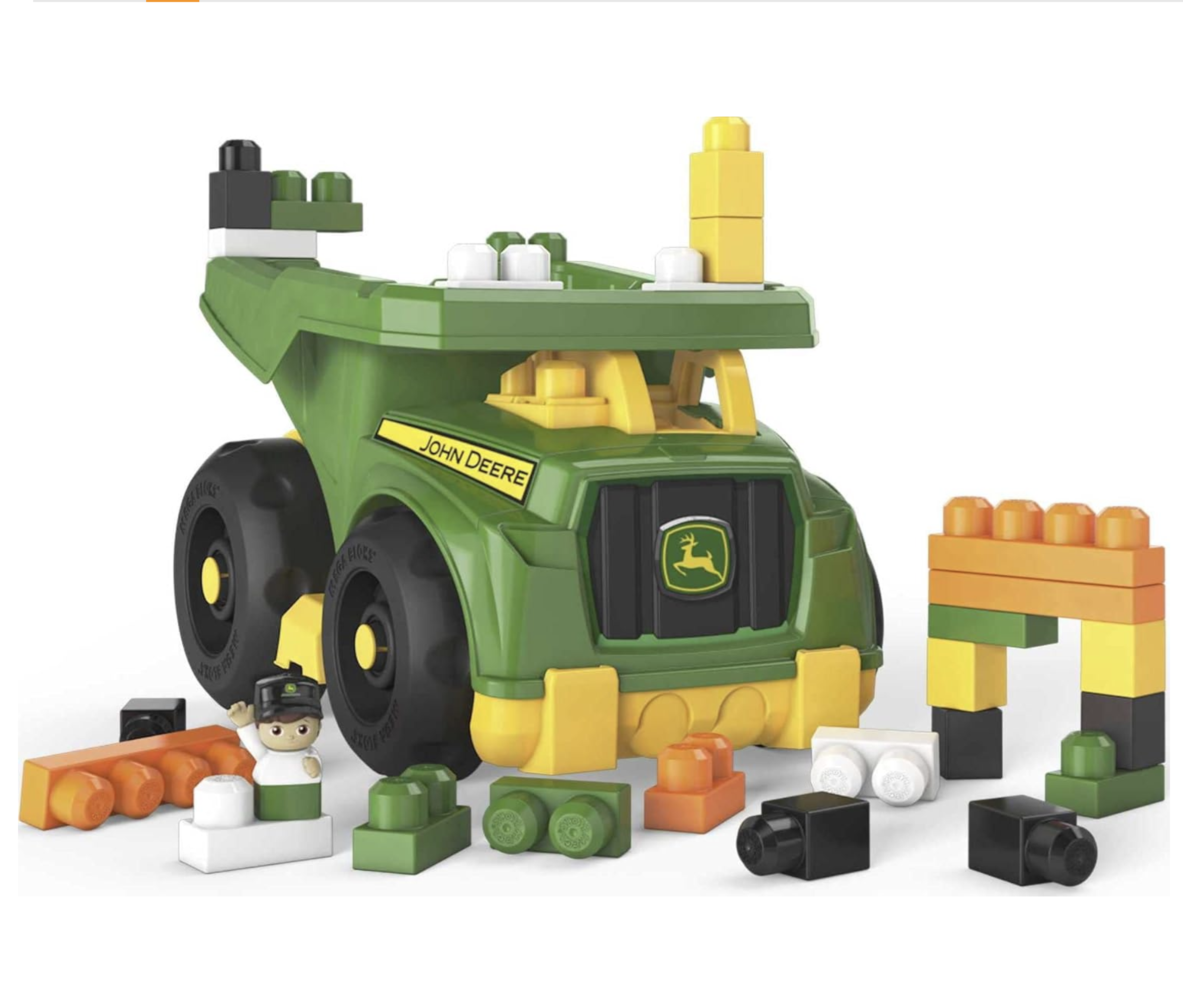 Mega BLOKS John Deere Toddler Building Blocks Toy Set, Dump Truck with 25 Pieces and Storage, 1 Figure, Green, Ages 1+ Years