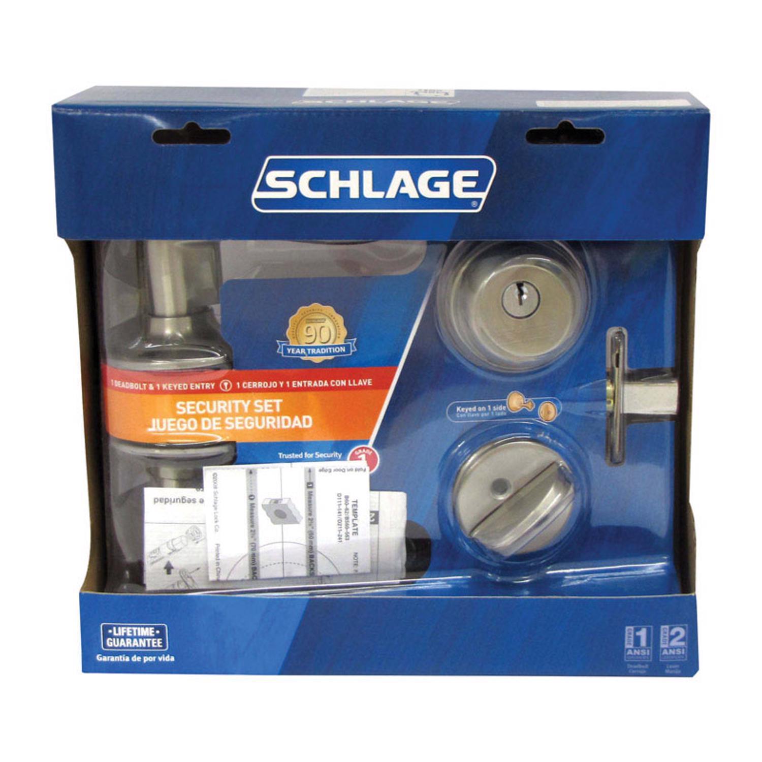 Schlage Accent Satin Nickel Deadbolt and Entry Door Knob 1-3/4 in.