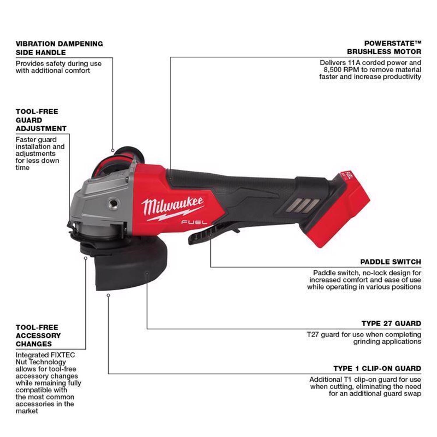 Milwaukee 18V Cordless 4-1/2 to 5 in. Grinder Tool Only