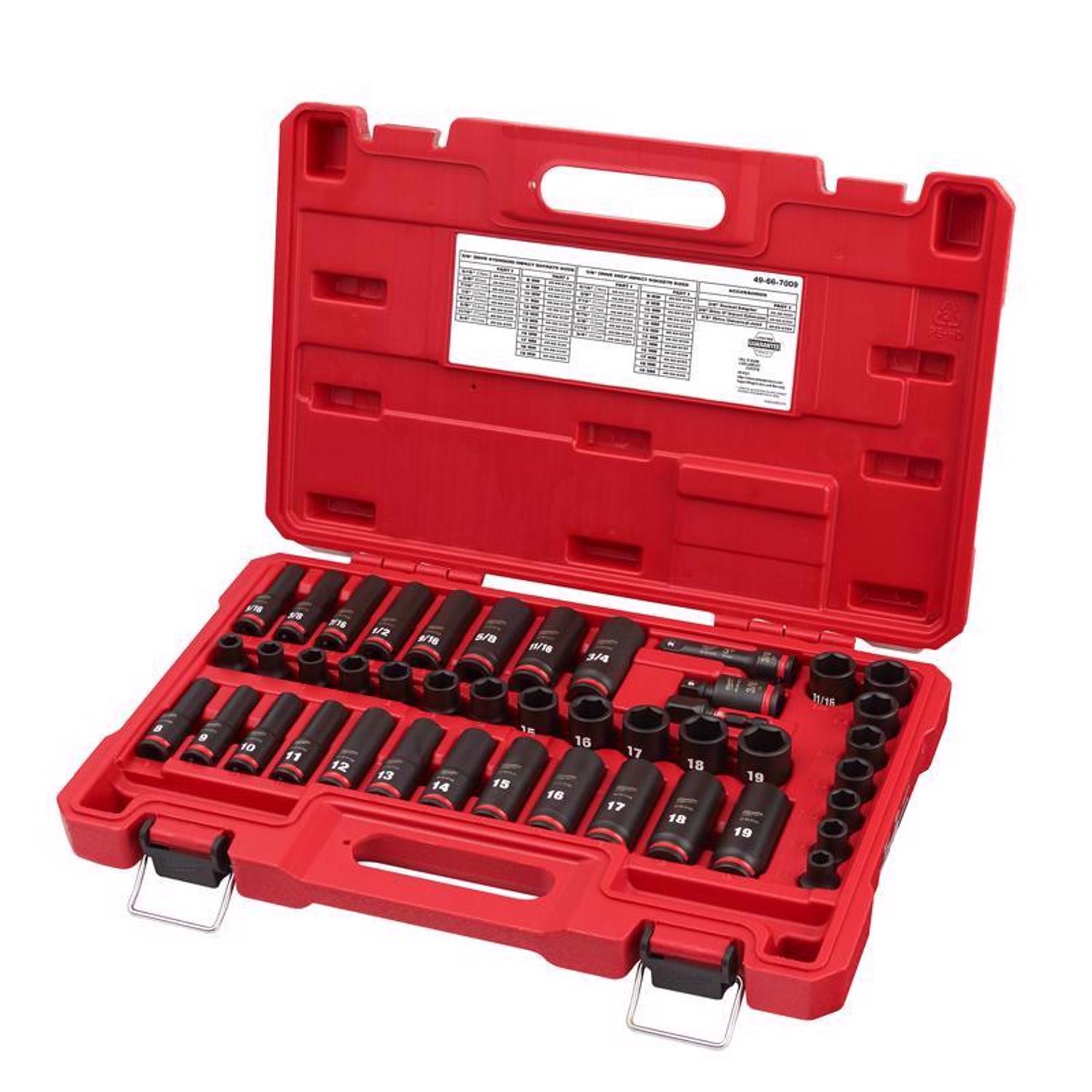 Milwaukee Shockwave 3/8 in. drive Metric/SAE 6 Point Standard/Deep Impact Rated Socket Set 43 Pack