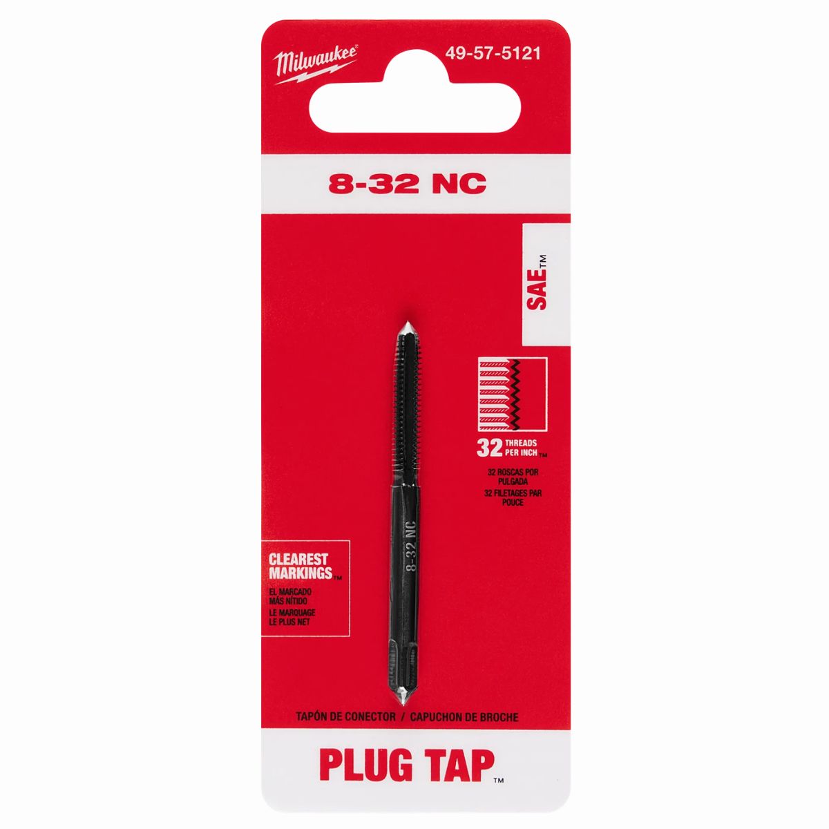 Milwaukee SAE 8-32 NC Straight Flute Plug Tap