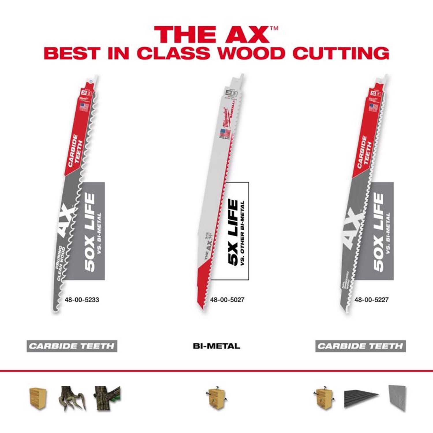 Milwaukee The AX 12 in. Bi-Metal Wood demolition Reciprocating Saw Blade 5 TPI 5 pk