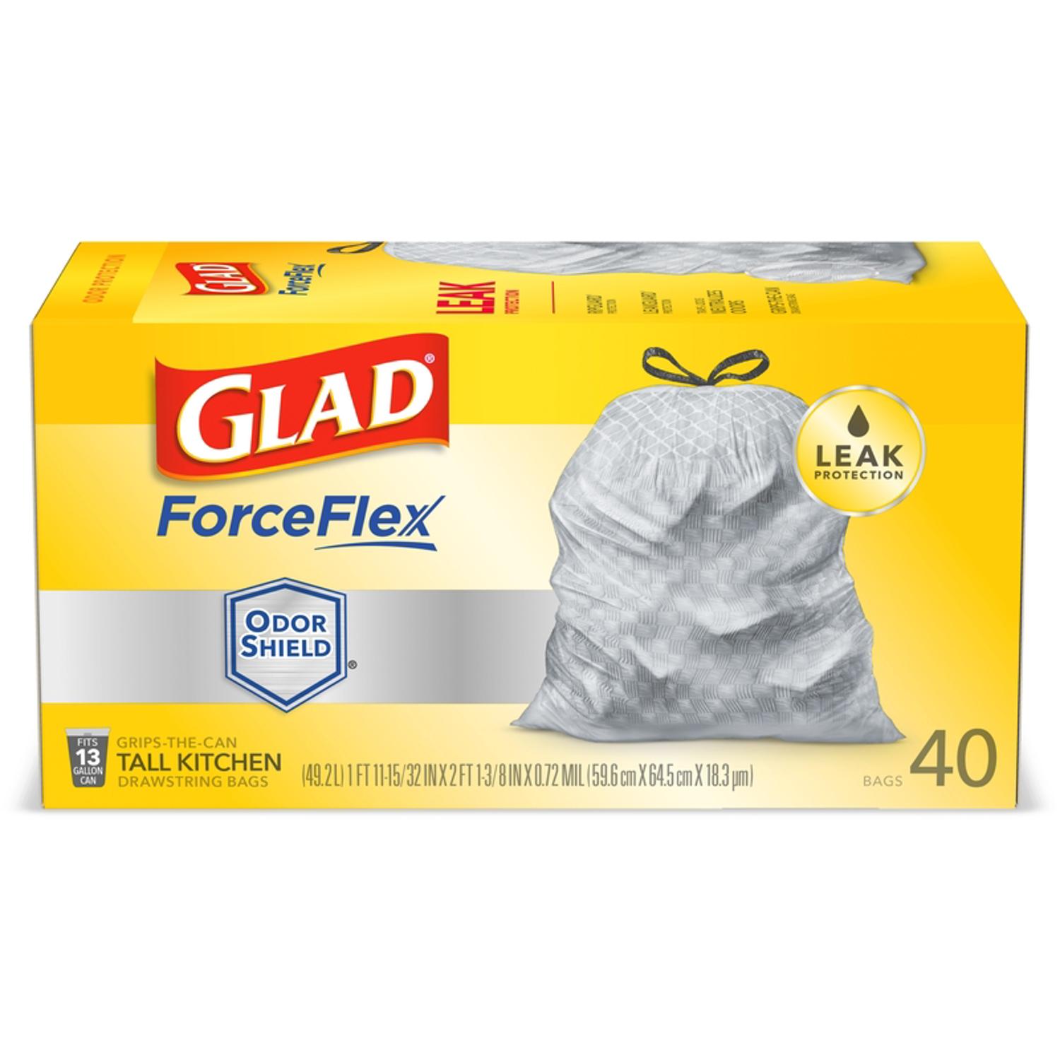 Glad ForceFlex 13 gal No Scent Scent Tall Kitchen Bags Drawstring 40 pk 0.72 mil