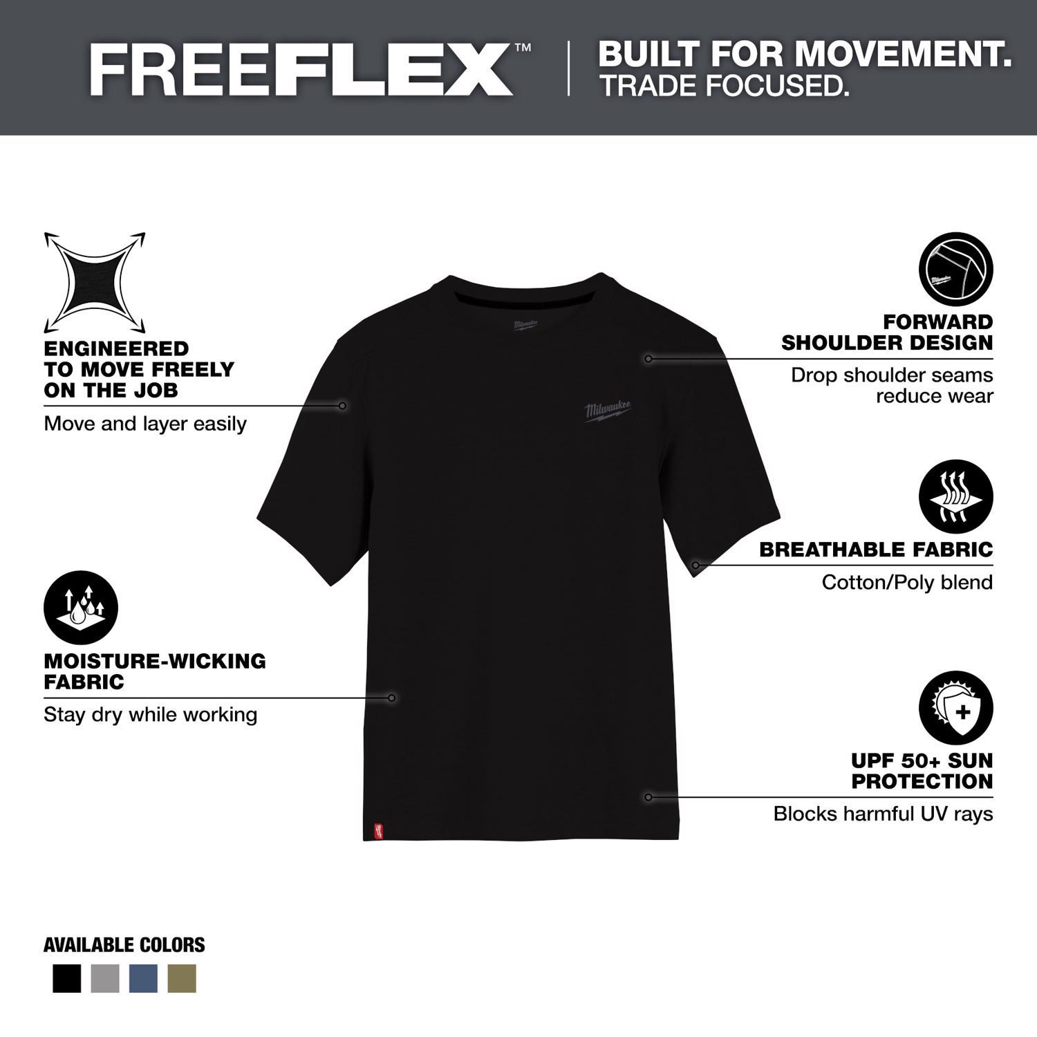 Milwaukee XL Short Sleeve Men's Crew Neck Black Hybrid Work Tee Shirt