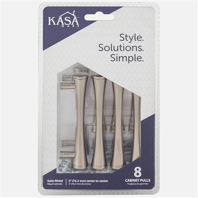 KasaWare Fluted Bar Pull, Satin Nickel - 8 Pack