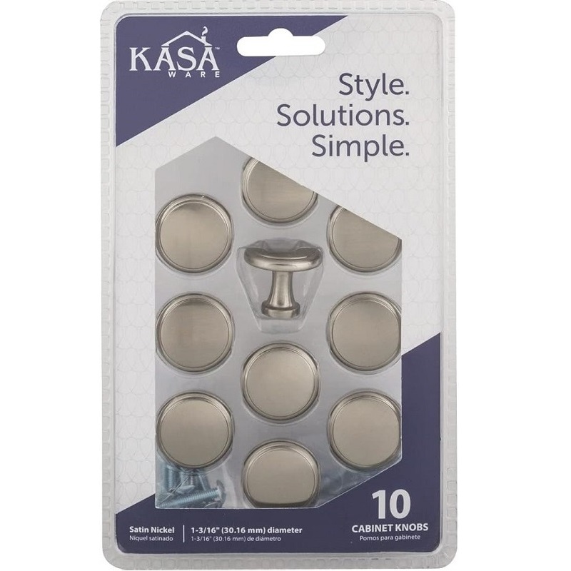 KasaWare Pack Of 10 1-3/16 in Cabinet Knobs Satin Nickel Finish