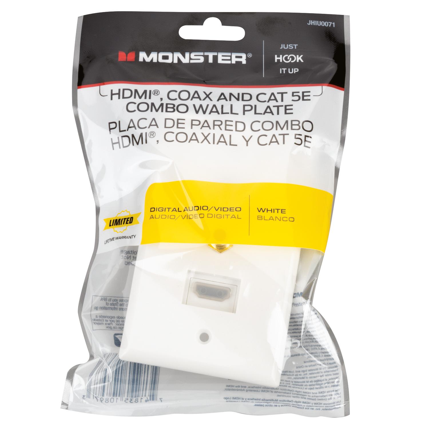 Monster Just Hook It Up White 1 gang Plastic Coaxial Wall Plate 1 pk