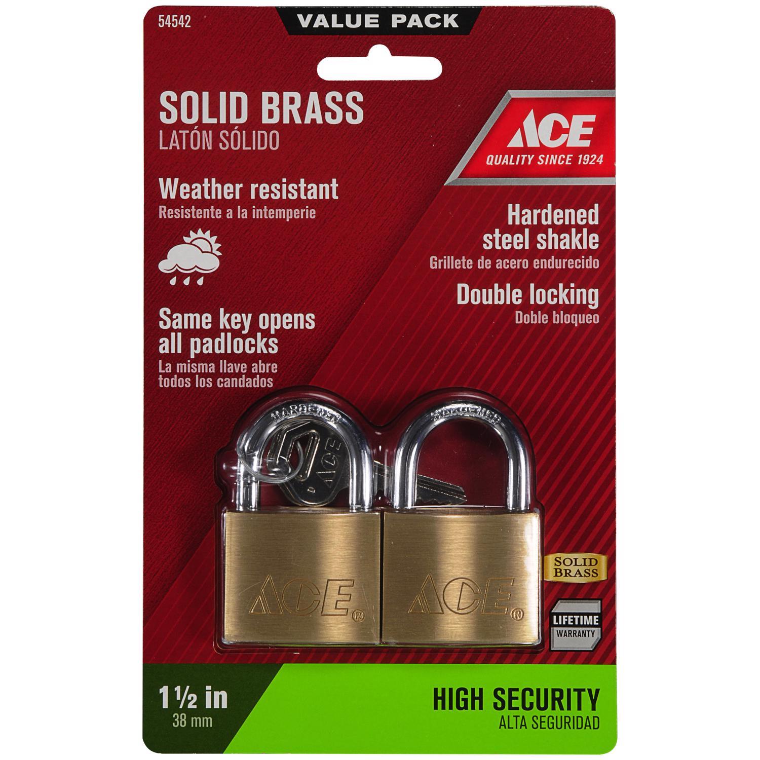 Ace 1-5/16 in. H X 1-1/2 in. W X 17/32 in. L Brass Double Locking Padlock