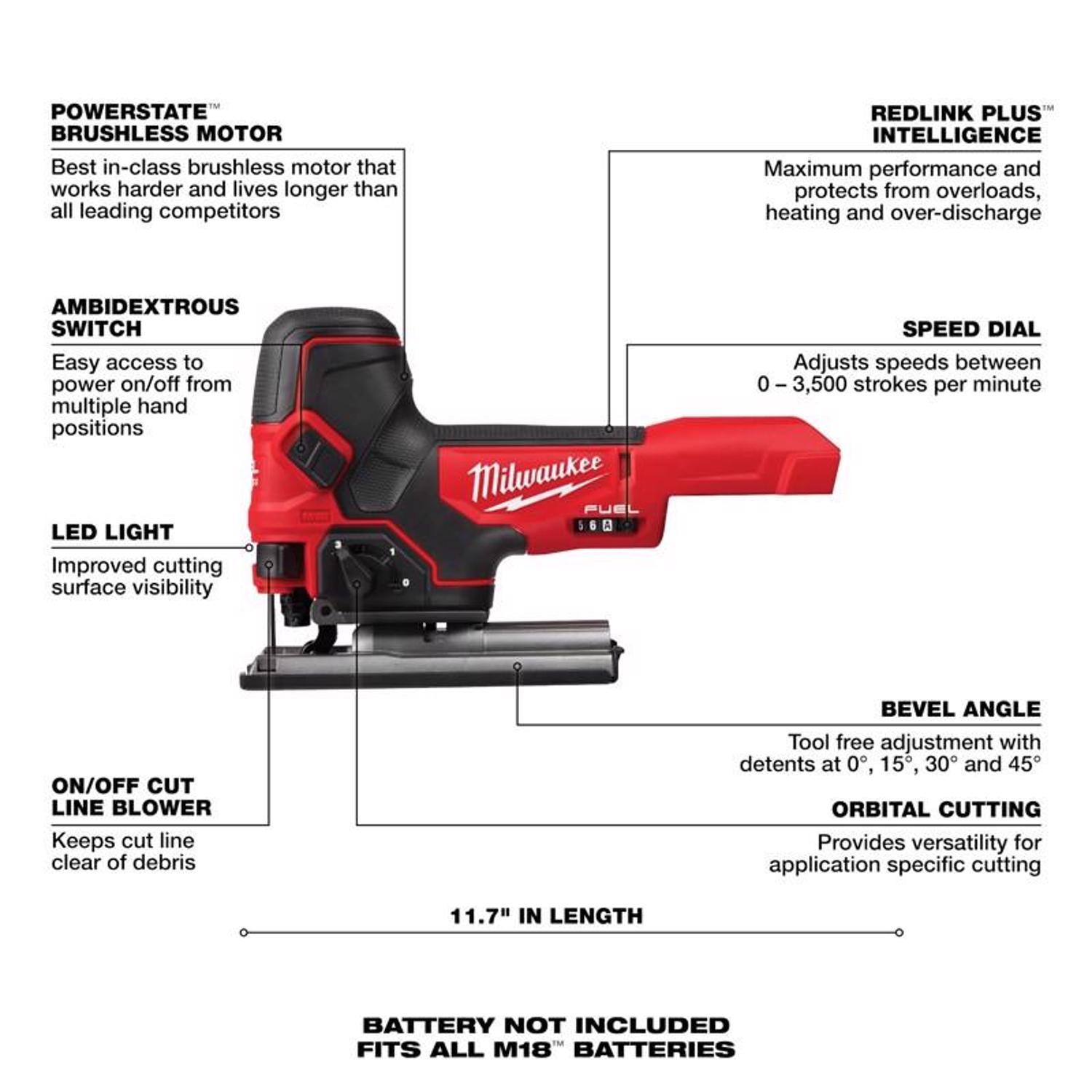 Milwaukee M18 FUEL Cordless Barrel Grip Jig Saw Tool Only