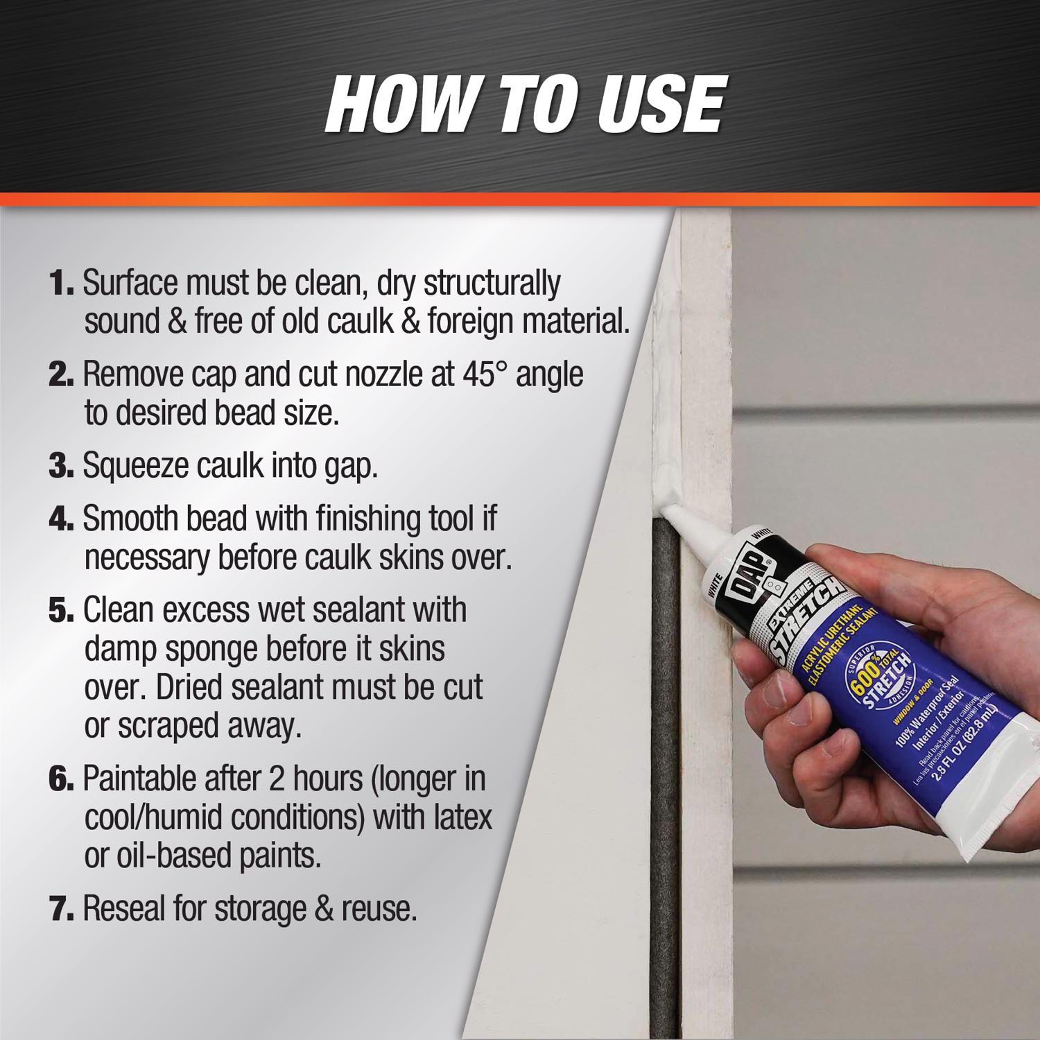 DAP Extreme Stretch White Acrylic Urethane Elastomeric Window and Door Sealant 2.8 oz