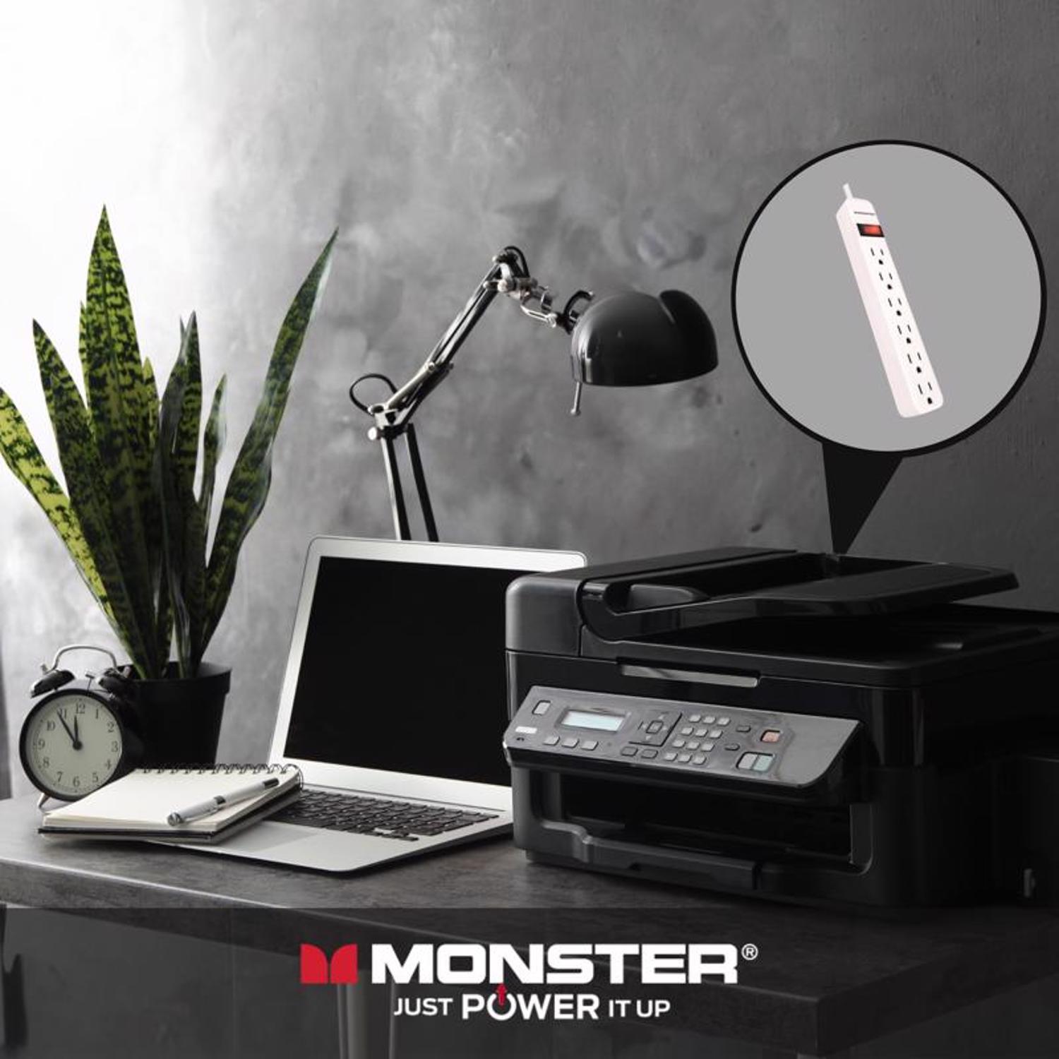 Monster Just Power It Up 2.5 ft. L 6 outlets Power Strip White