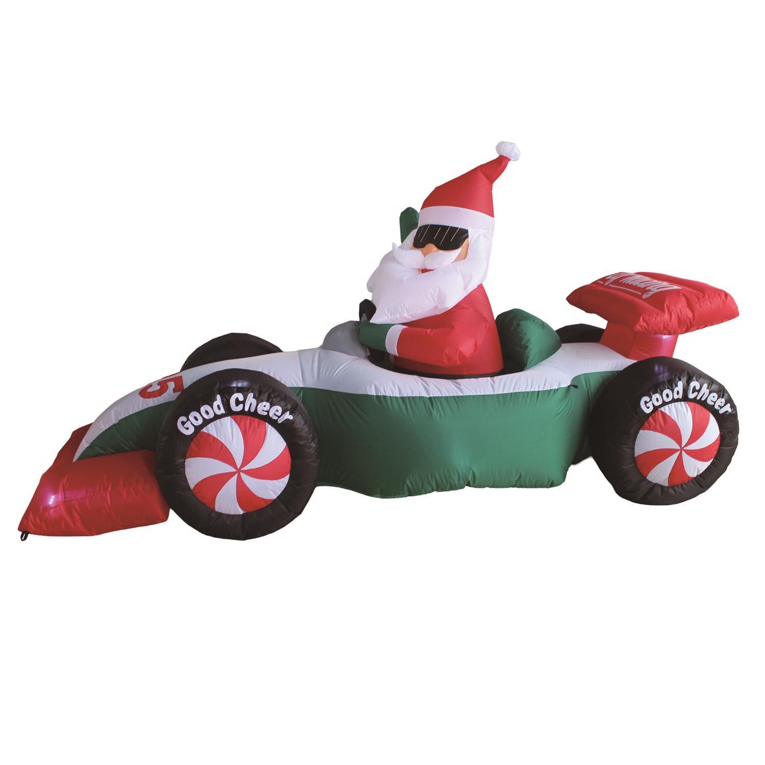 A Holiday Company LED Clear Santa with Race Car 4 ft. Inflatable