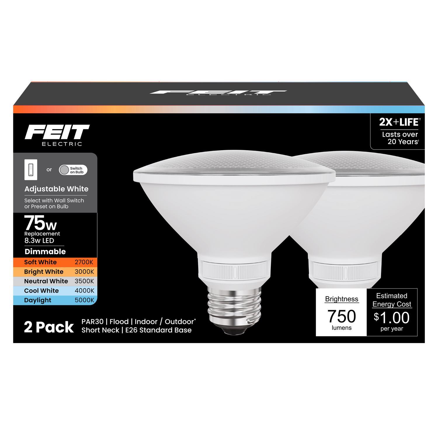 Feit PAR30SN E26 (Medium) Smart-Enabled LED Bulb Adjustable White 75 Watt Equivalence 2 Pack