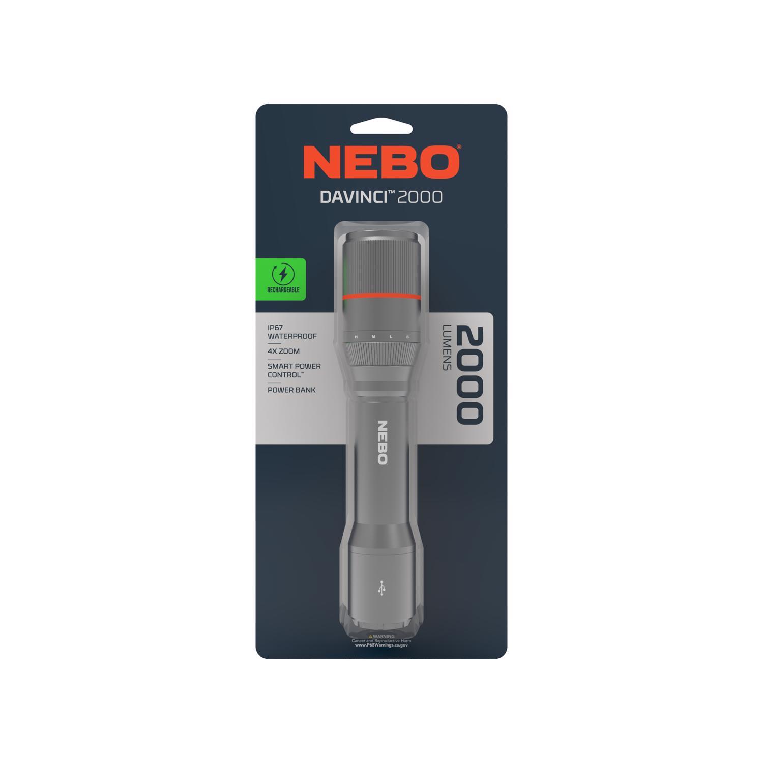 NEBO Davinci 2000 lm Black LED Rechargeable Rechargeable Flashlight 18650 Battery