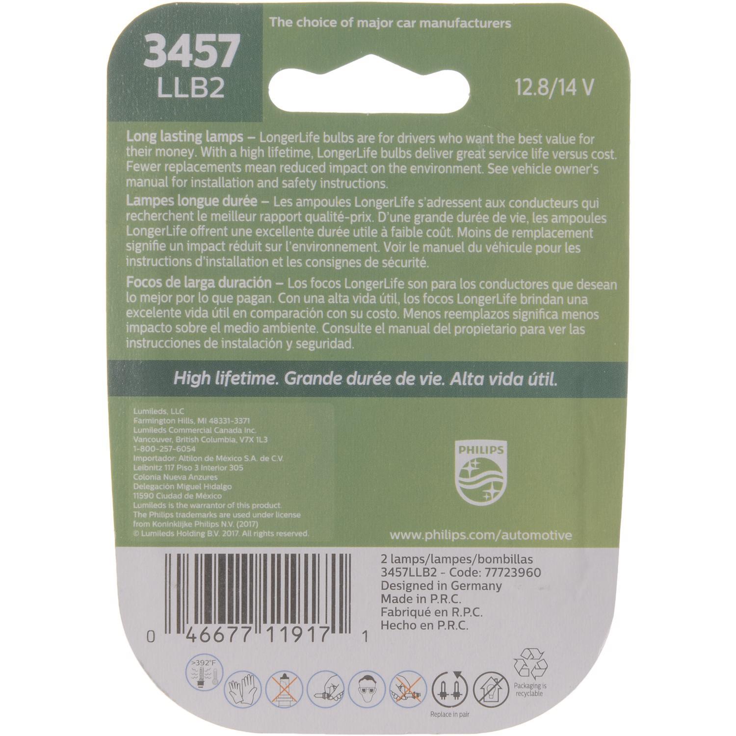 Philips LongerLife Incandescent Parking/Side Marker/Turn Miniature Automotive Bulb 3457LLB2