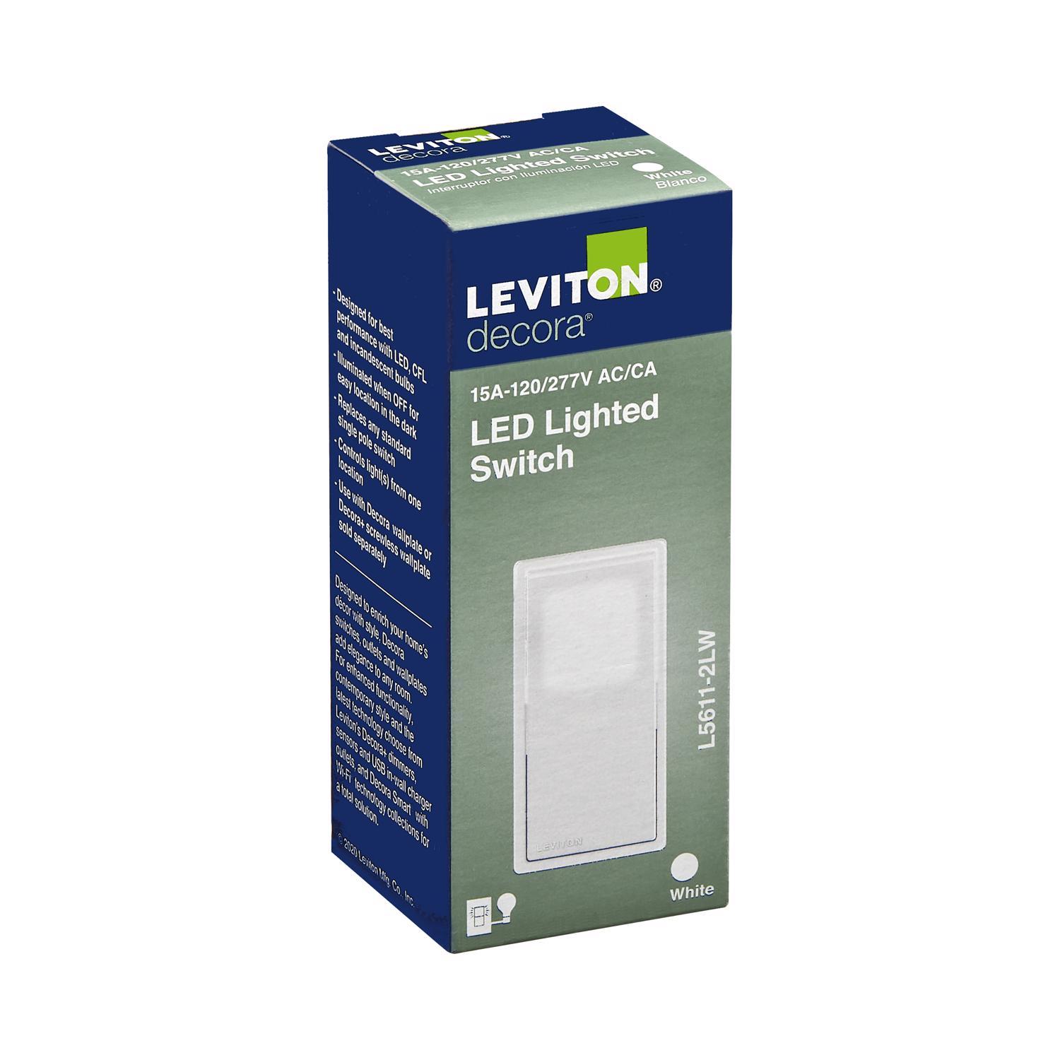 Leviton Decora 15 amps Single Pole Rocker Illuminated Switch White 1 pk