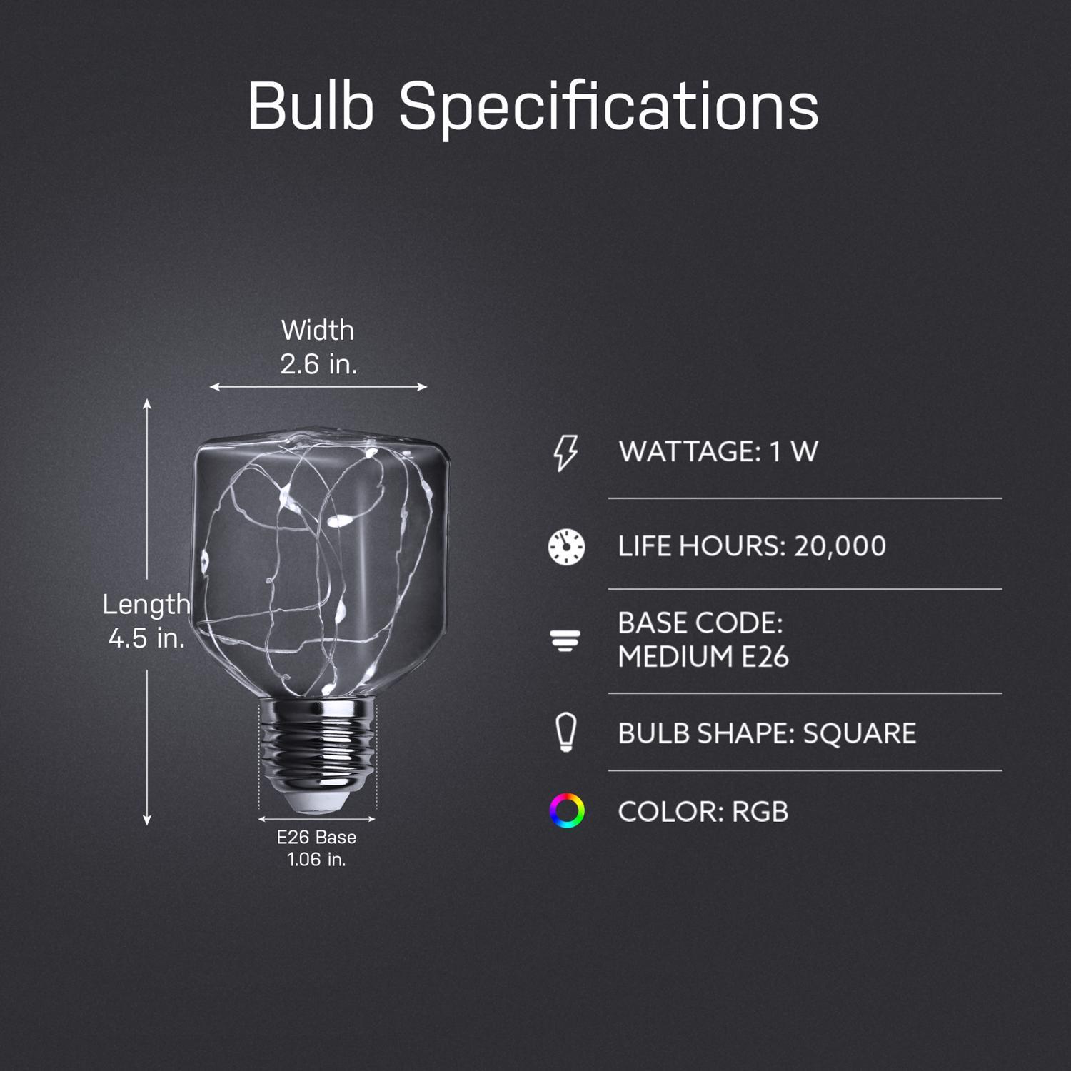 Feit Square E26 (Medium) LED Bulb Multi-Colored 1 Watt Equivalence 1 pk